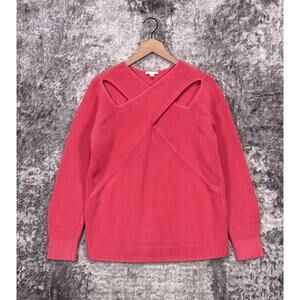 COS Sweater Medium Womens Pink Chunky Heavy Knit Cross Keyhole Pullover